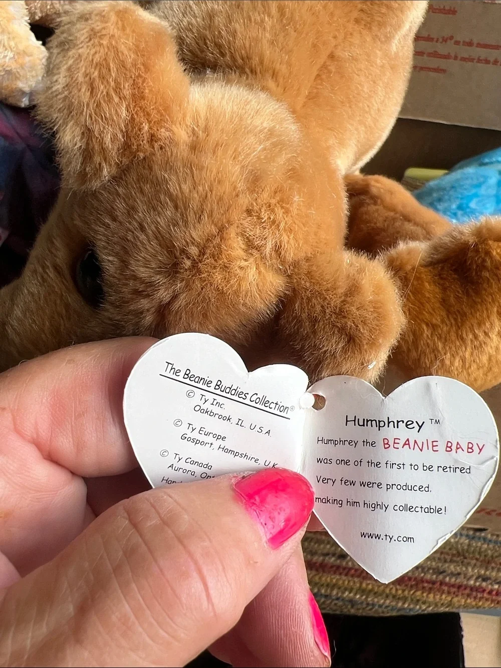 Vintage Ty Brown camel Beanie Plush with Heart Tag
